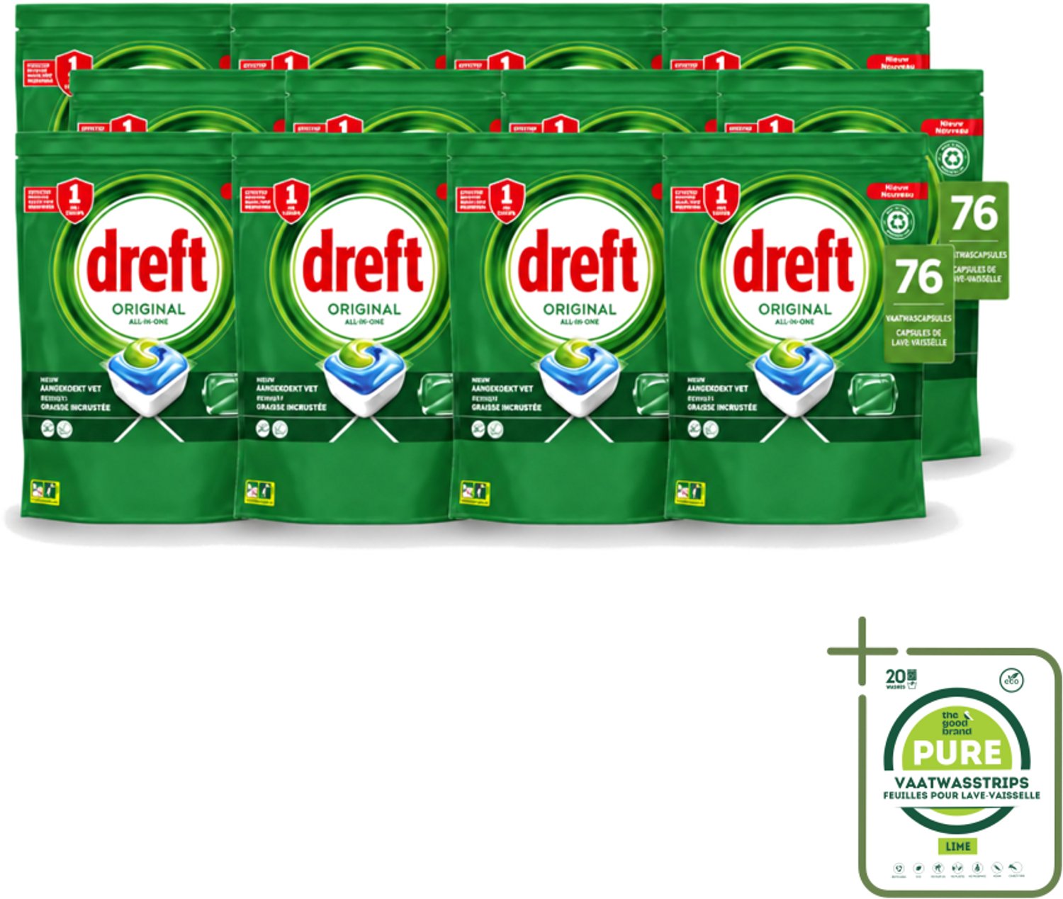 12 x Dreft – Vaatwascapsules – Original All-in-One – 76 Capsules - Grootverpakking - Vaatwassen - Vaatwassen Capsule - Vaatwassen Poeder - Vaatwassen Zout - Vaatwassen Glans