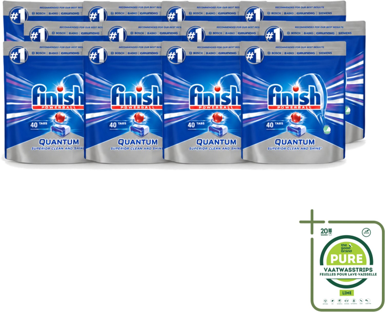 12 x Finish – Vaatwastabletten – Quantum Regular – 40 Capsules - Grootverpakking - Vaatwasstrips - Vaatwastabletten - Vaatwasser - Vaat Reinigen - Vaatwasser Tablet - Vaatwasser Tabletten