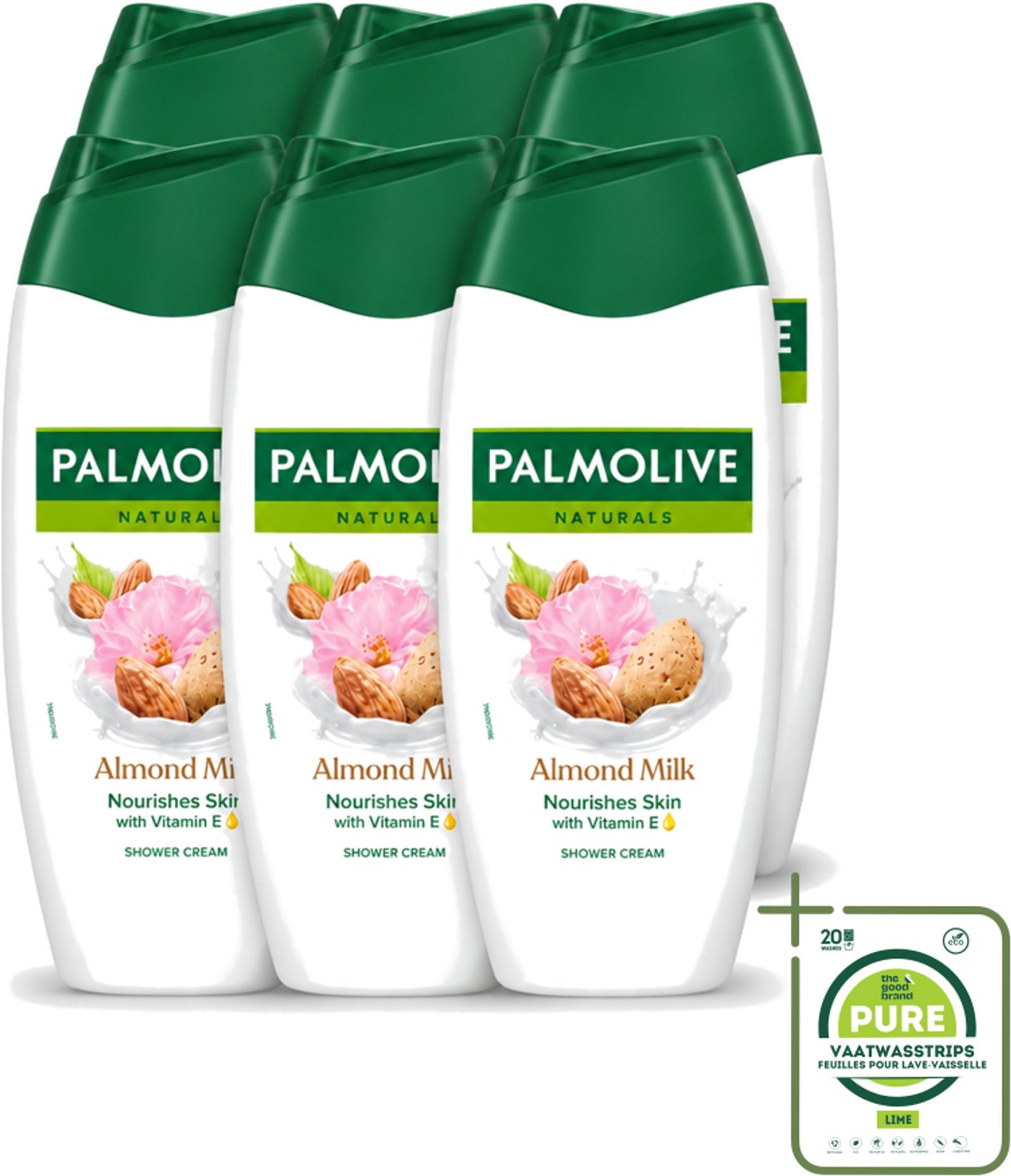 6 x Palmolive – Douchegel – Almond Milk – 250 ml - Grootverpakking - Vaatwasstrips - Douchegel Amandel - Zachte Reiniging - Gevoede Huid - Amandelmelk - Milde Douchegel