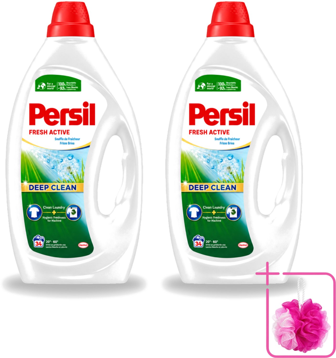 2 x Persil Fresh Active - Vloeibaar Wasmiddel - Witte en Gekleurde Was - Frisse Bries - 34 Wasbeurten - Bulkverpakking - Wasmiddel - Douchemop - Frisse bries