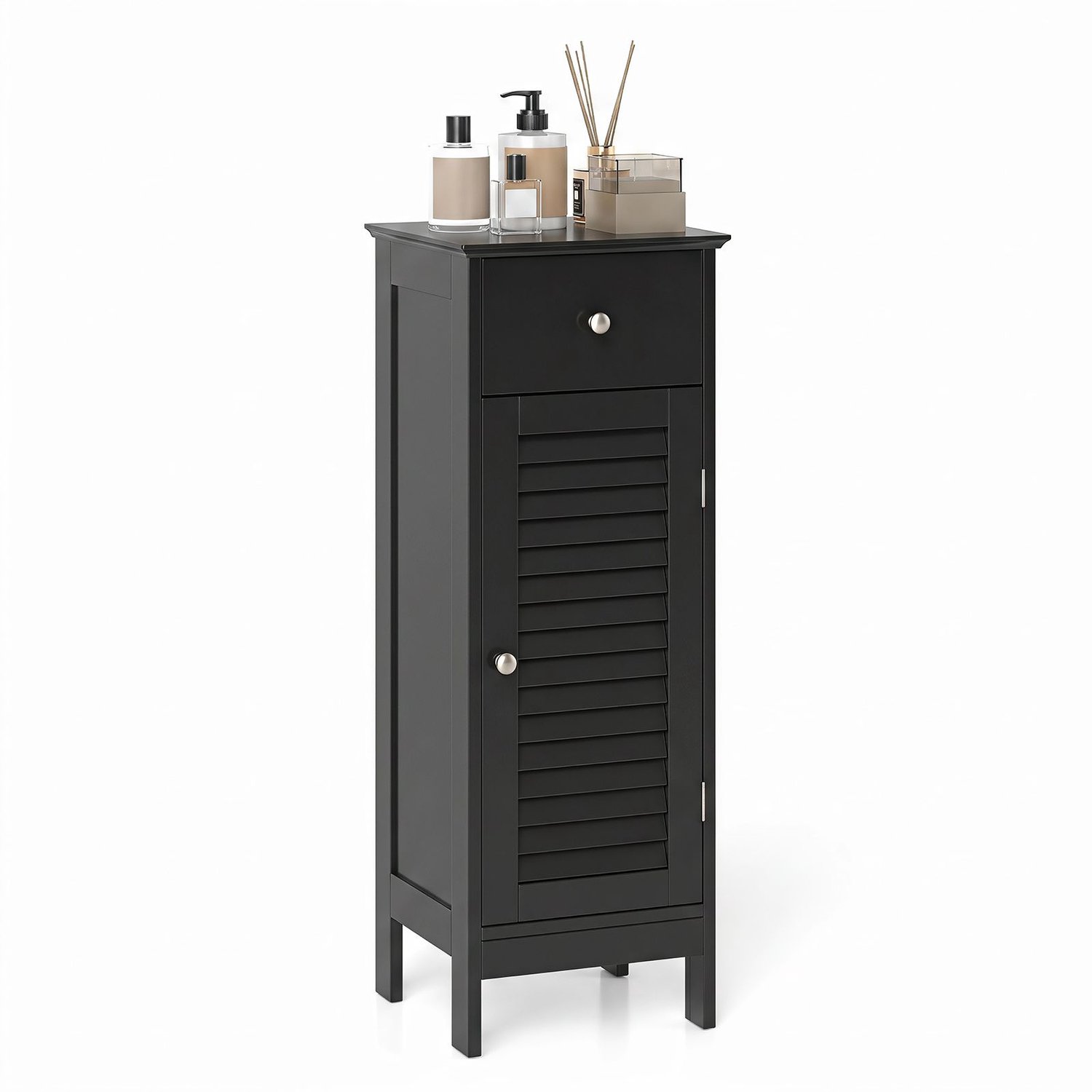 SureDeal® - Badkamerkast - Vloerkast - Lade - Lamellendeur Zwart - 32x30x88 cm - Zwart