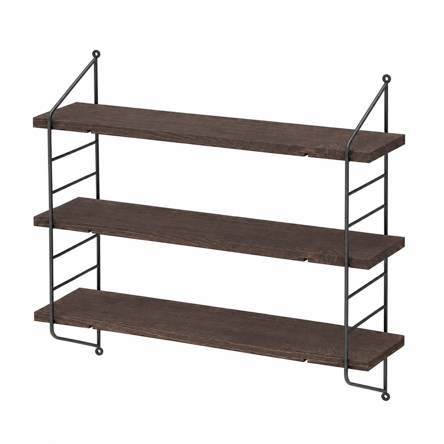 MokoHub Drijvende Wandplank 3-Laags - Industrieel Metaal en Geschroeid Hout - Wandmontage - 58x15x54.5 cm - Donkerbruin