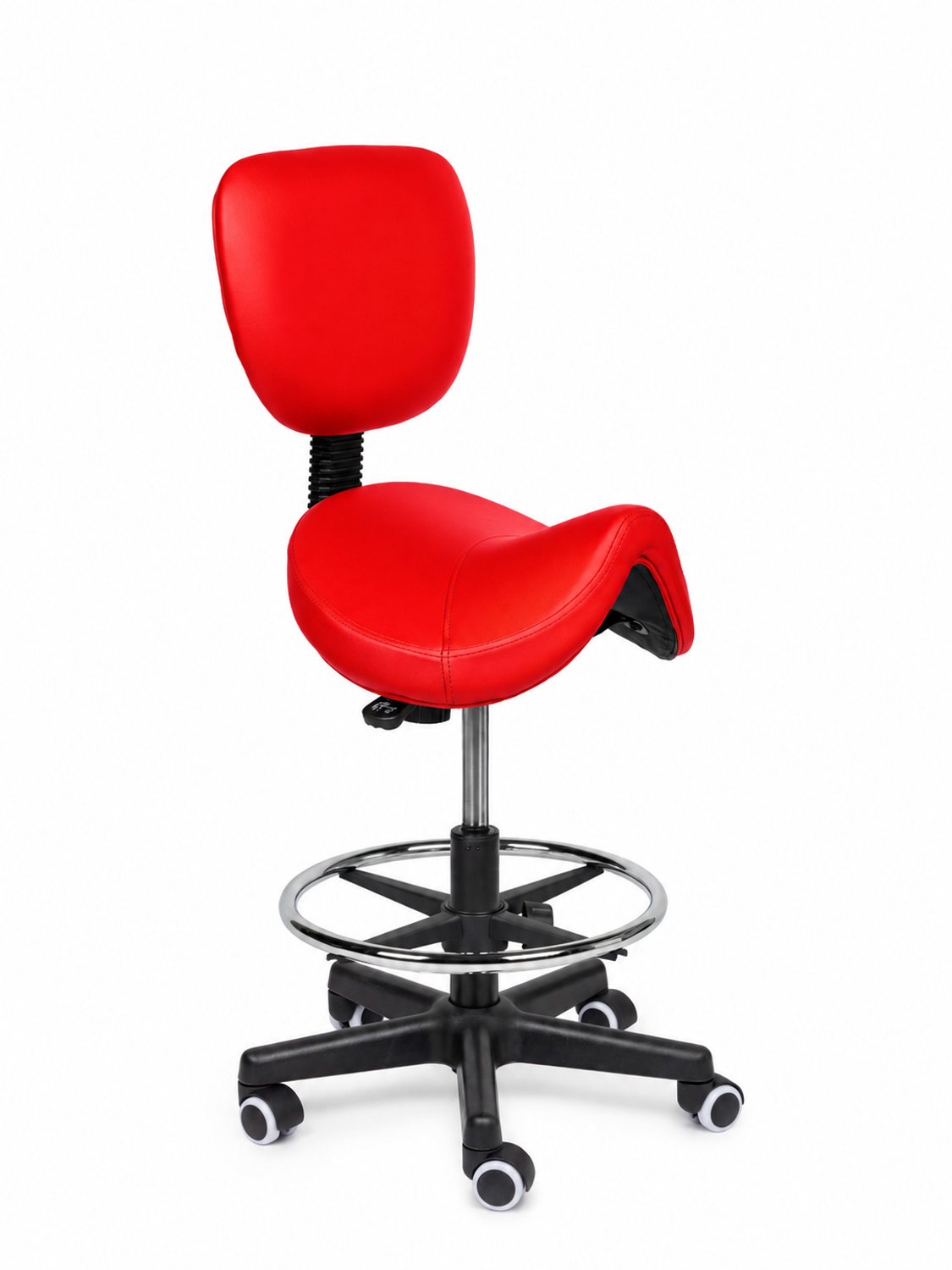 Ergonomische Zadelkruk met Rugleuning Comfort Rood op Wielen Standaard (50-68cm) / Met voetsteun / Standaard wielen