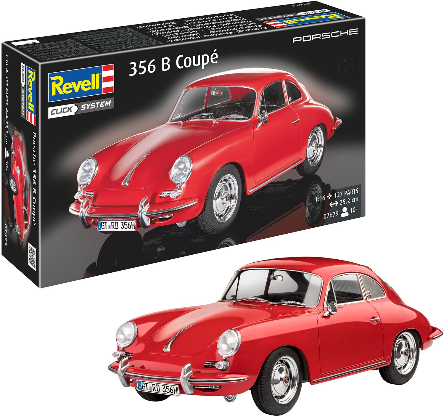Revell Modelbouwpakket Auto - 07679 Porsche 356 B Coupé - 75 Years Plastic Modelling - Duitse Klassieke Sportauto - Easy-Click Plastic - 1:16 - Modelbouw