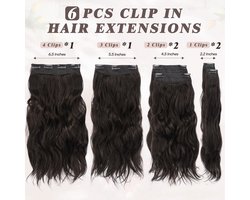 BARSDAR Clip in Hair Extensions Bruin, 40cm Golvende Clip in Haarextensies voor Vrouwen 6 PCs Krullend Dik Natuurlijke Synthetische Haarstukken Haar E