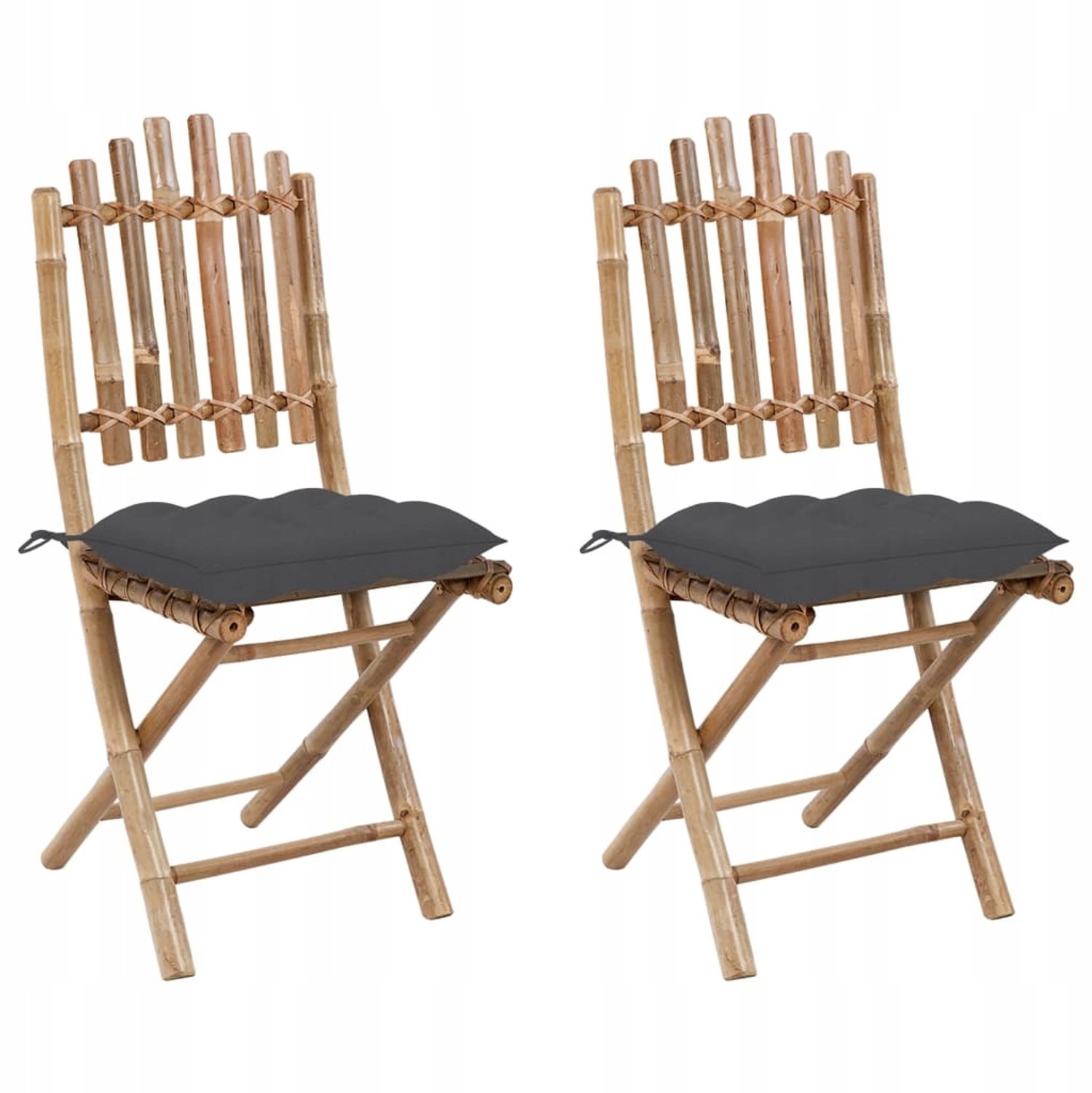 2x Bamboe Klapstoelen met Kussens voor Tuin, Balkon en Terras