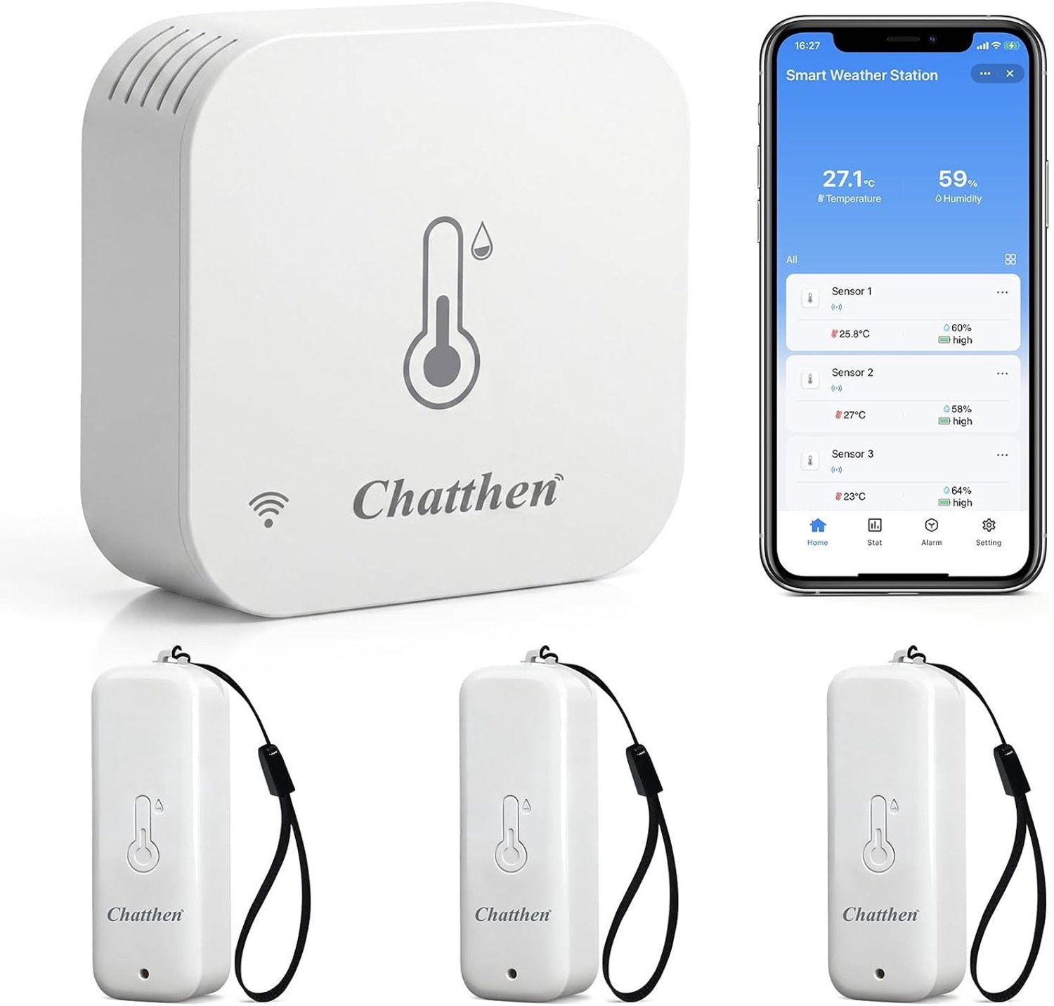 Wifi-thermometer/hygrometer-set - 3 sensoren en 1 basisstation - Voor Binnenklimaatbewaking