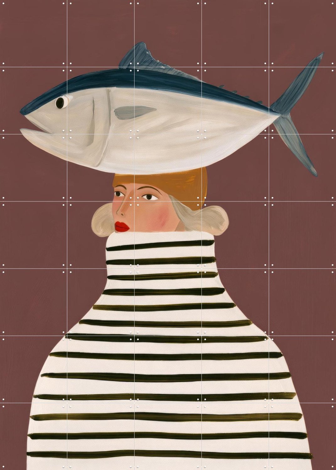 IXXI Catch Of The Day, Atelier Pommeline - 100 x 140 cm - Grote wanddecoratie en posters - Surrealisme, Cartoonesk, Modern, Woonkamer, Strandhuis Bruin
