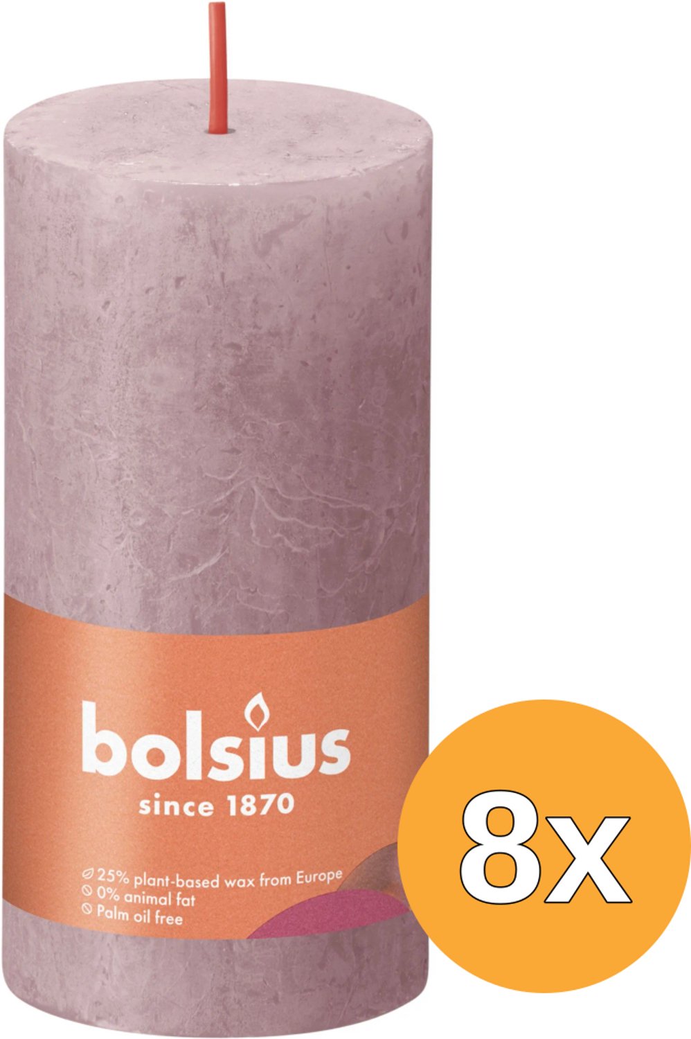 Bolsius Stompkaarsen Shine 8 st rustiek 100x50 mm ash rose