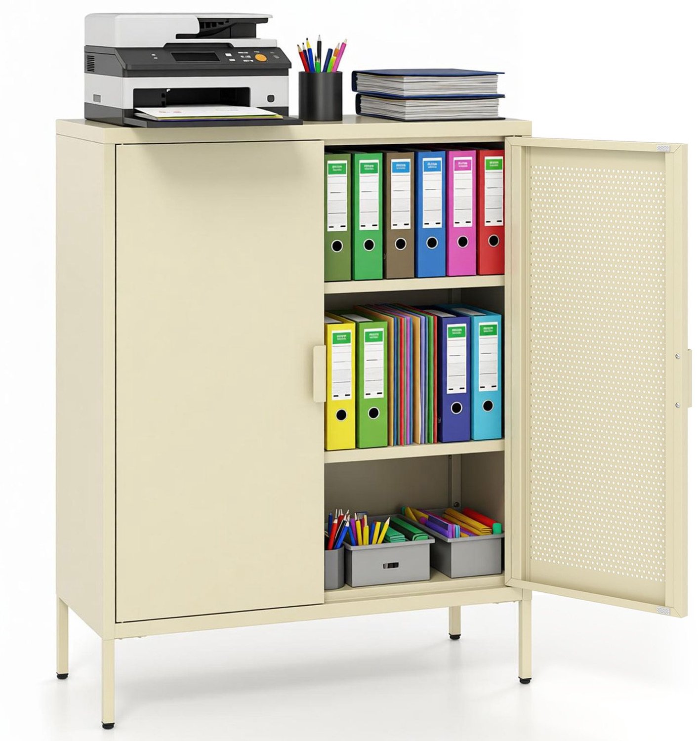 SureDeal® - Bureaukast - Metalen Kast - Verstelbare Planken Archiefkast - Roosterfront Hal Dressoirkast - Kantoor - 80x35x102 cm - Geel