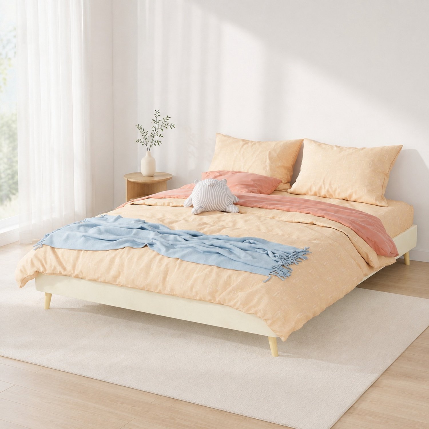 CHICFURN Bedframe 160 x 200 cm - beige fluwelen stof - lattenbodem