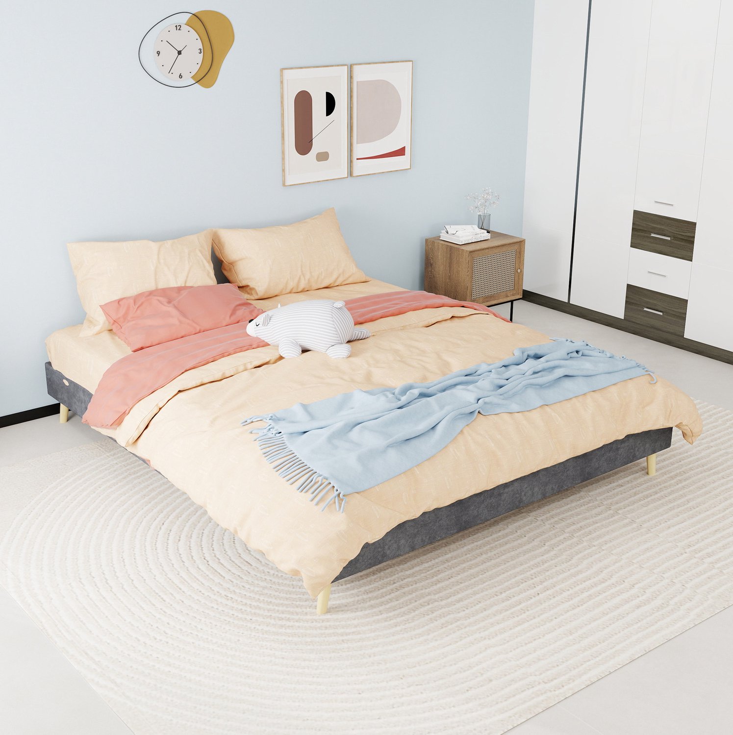 CHICFURN Bedframe 160 x 200 cm - grijs velours - lattenbodem