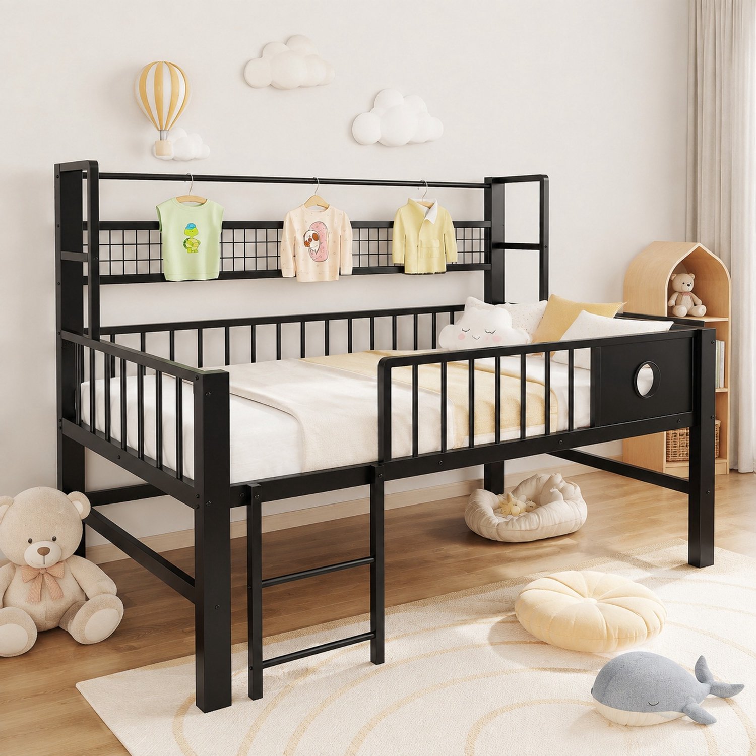 CHICFURN Halfhoogslaper 90 x 200 cm - Opbergruimte en kledingroede - Zwart