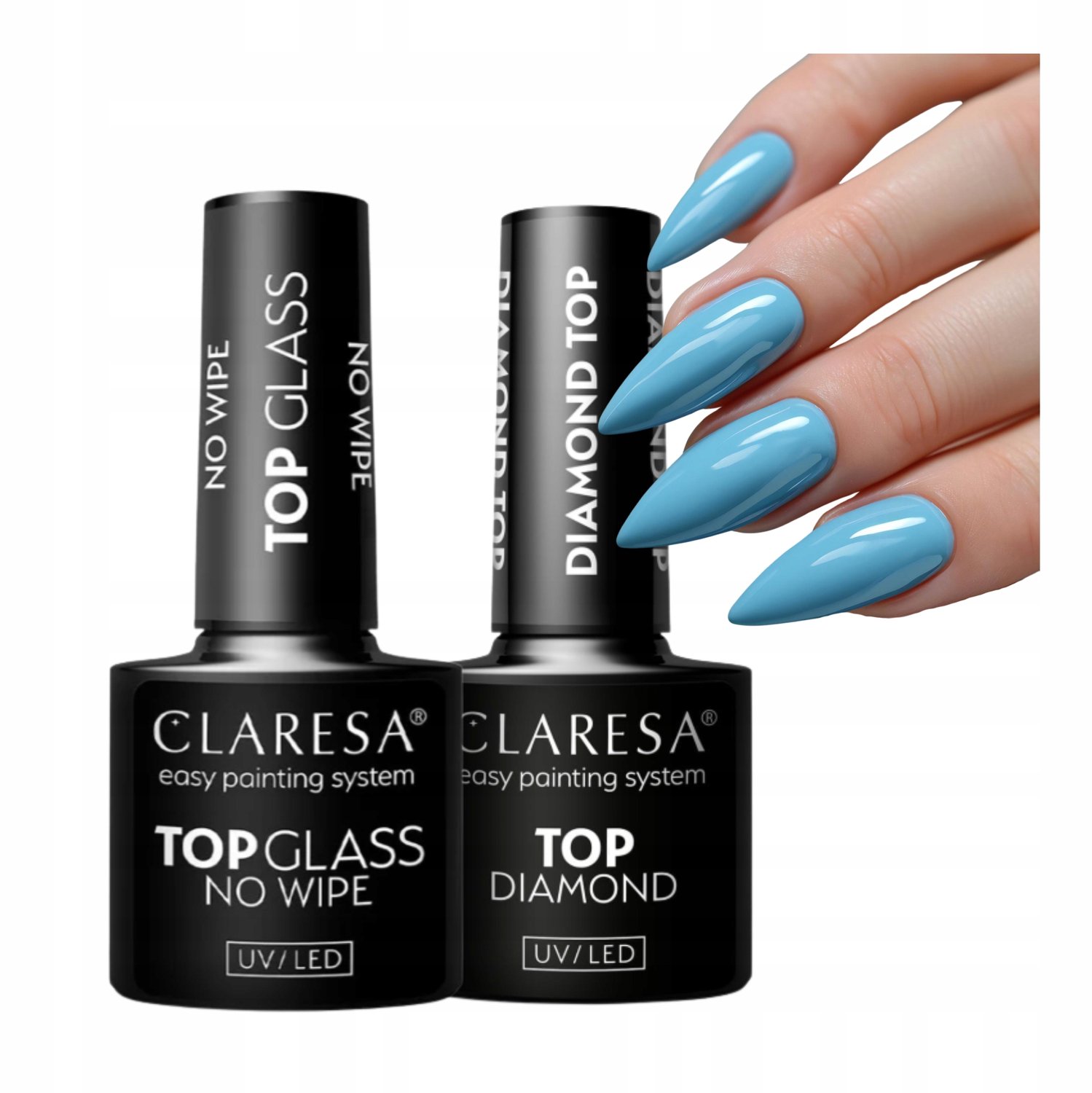Claresa Hybride Top Coat Set: Diamond & Glass No Wipe 2x5g
