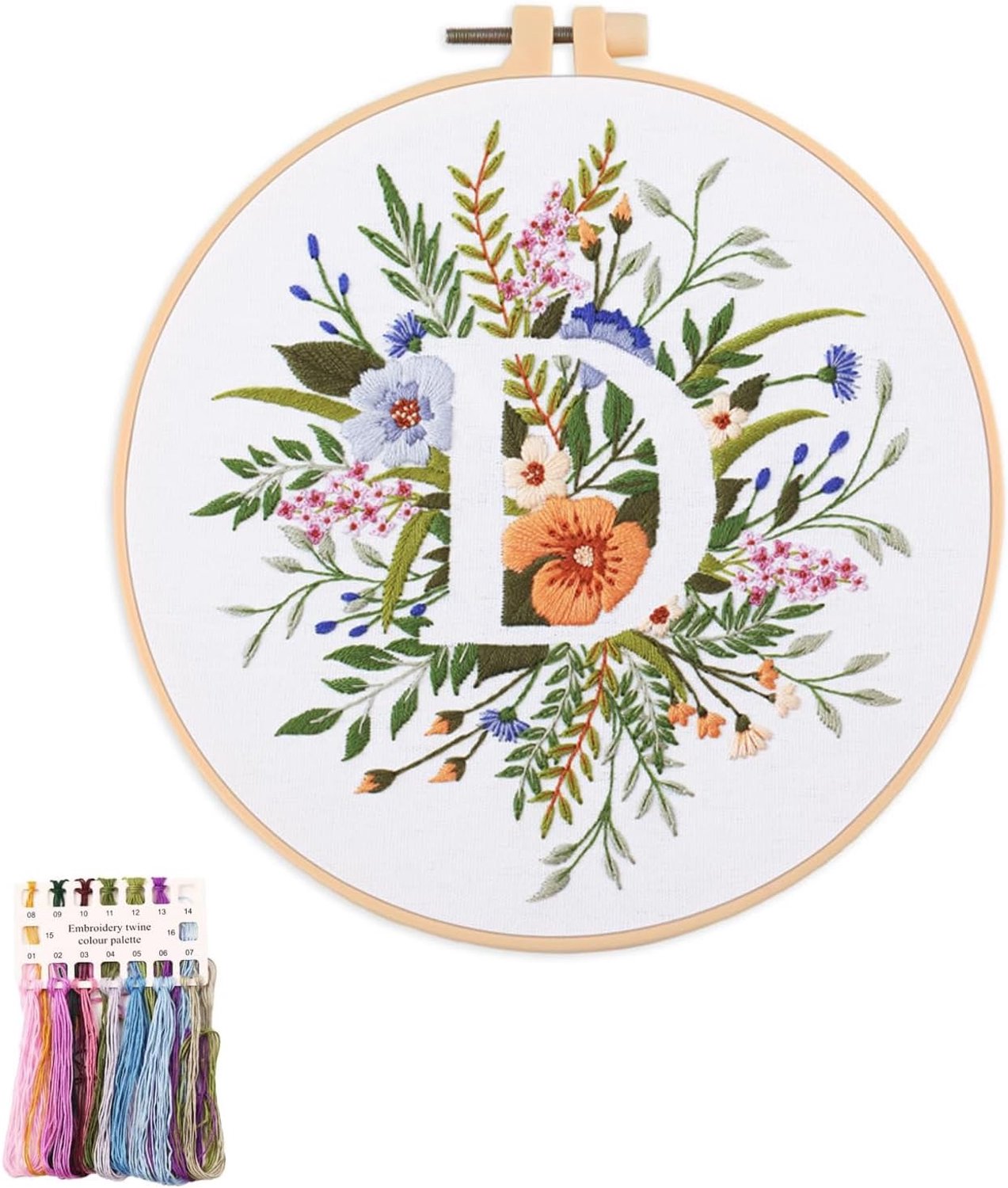 Artcici Borduurpakketten Plant Bloem Letter D Patronen voor Beginners Volwassenen, Volledige Range Borduurwerk Starter Kits Kruissteek Handwerk Benodigdheden