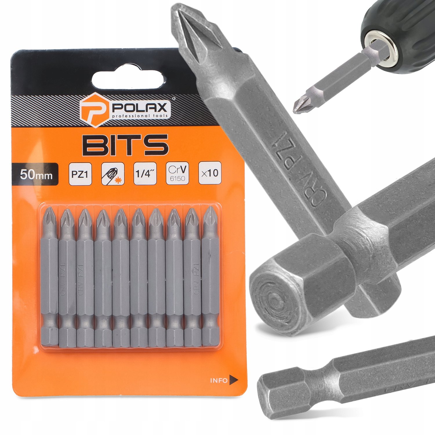 10x Pozidriv PZ1 Bits 50mm Magnetisch 1/4" Schroefbit Set