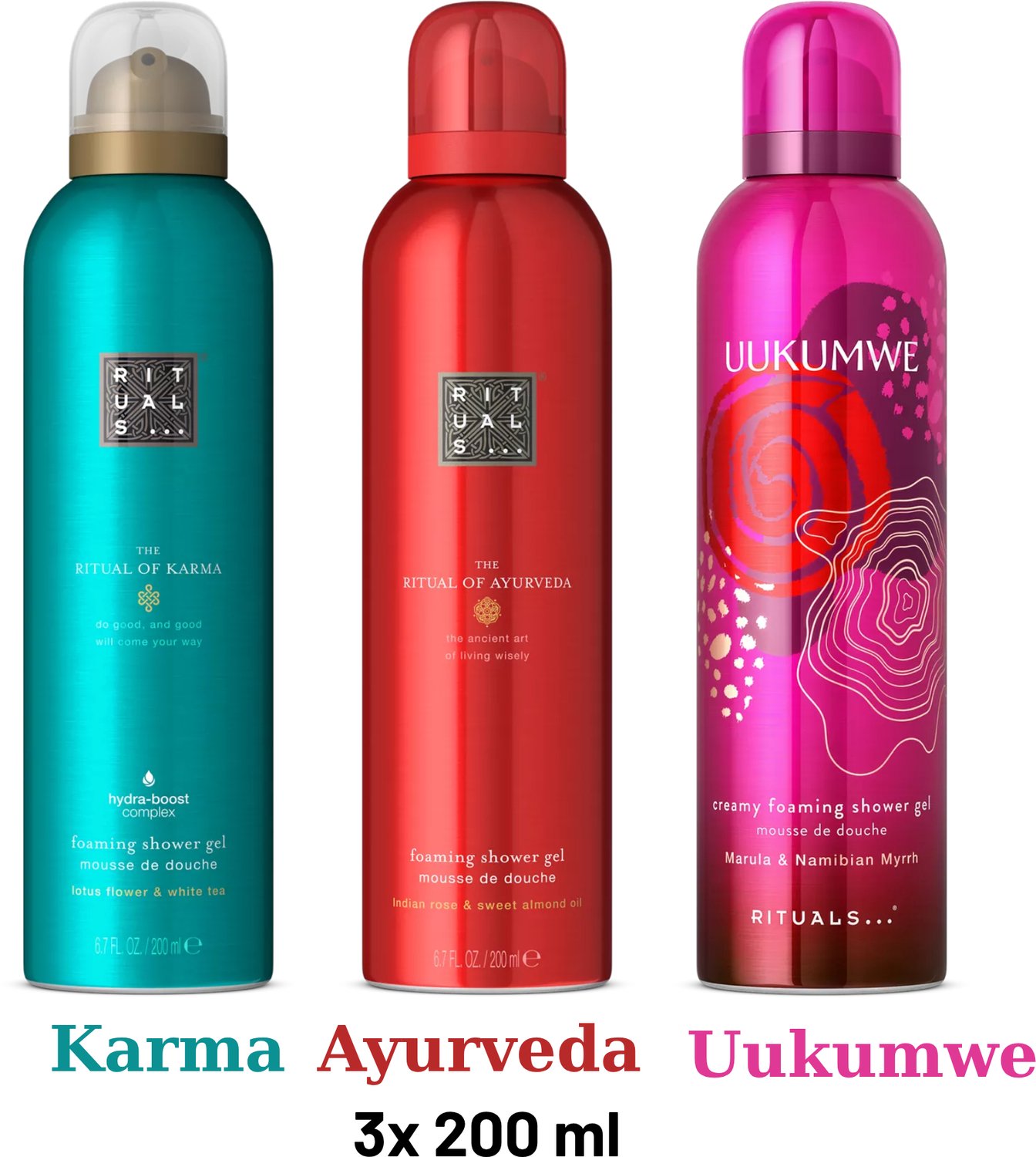 Rituals - Shower Gel Value Pack - Uukumwe 200 ml + Ayurveda 200 ml + Karma 200 ml - Douchegel - Shower Foam