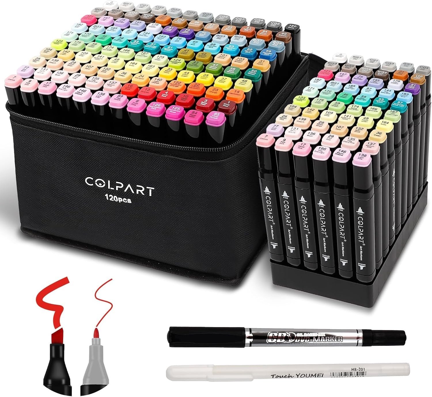 Alcoholmarker Set - 120 Kleuren - Dual-Tip Viltstiften voor Tekenen en Kleurboeken - Geschikt voor Kunstenaars