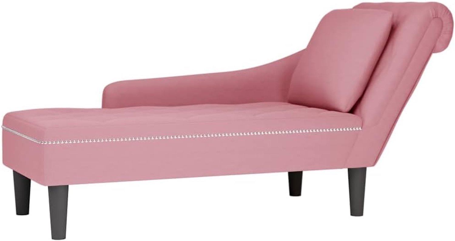 Chaise longue met rechterarmleuning en knoopsluiting in roze fluweel, inclusief lendenkussen voor extra comfort