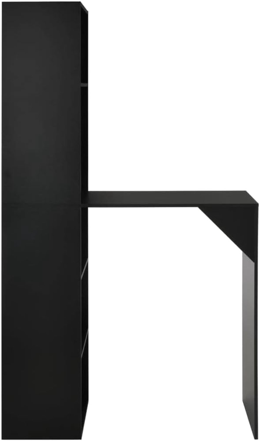 Bartafel met kast, 115 x 59 x 200 cm, bartafel van houtmateriaal in zwart, L-vormig frame voor stabiliteit, ideaal voor kleine woningen voor het opbergen van wijnflessen