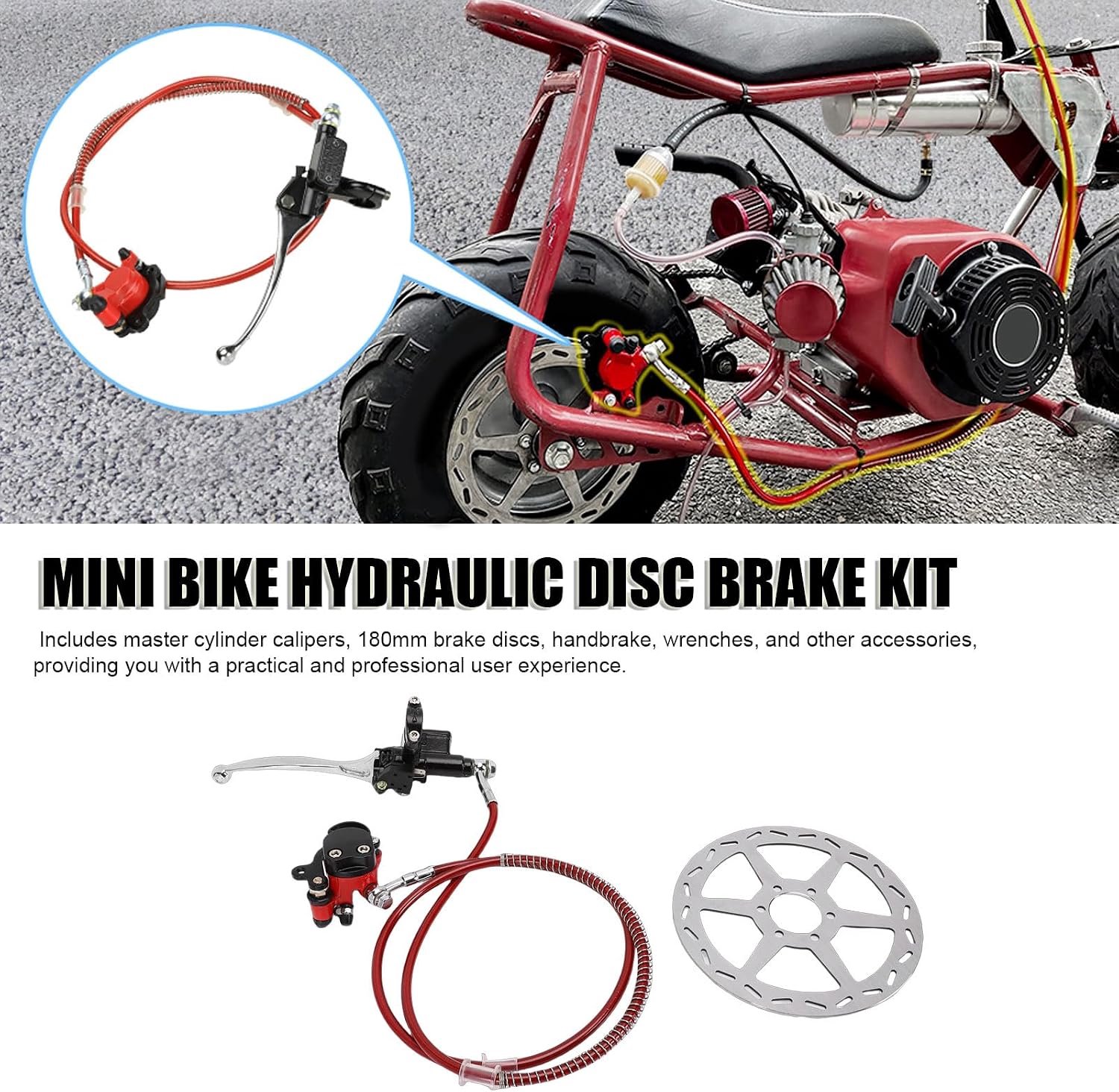 Schijfremset voor Minifietsen, Sterk Remvermogen, Duurzaam en Hoge Sterkte, voor Baja Doodle Bug Dirt Bug DB30 Baja, Niet voor CT100U, Geschikt voor 50 Ml 125 Ml