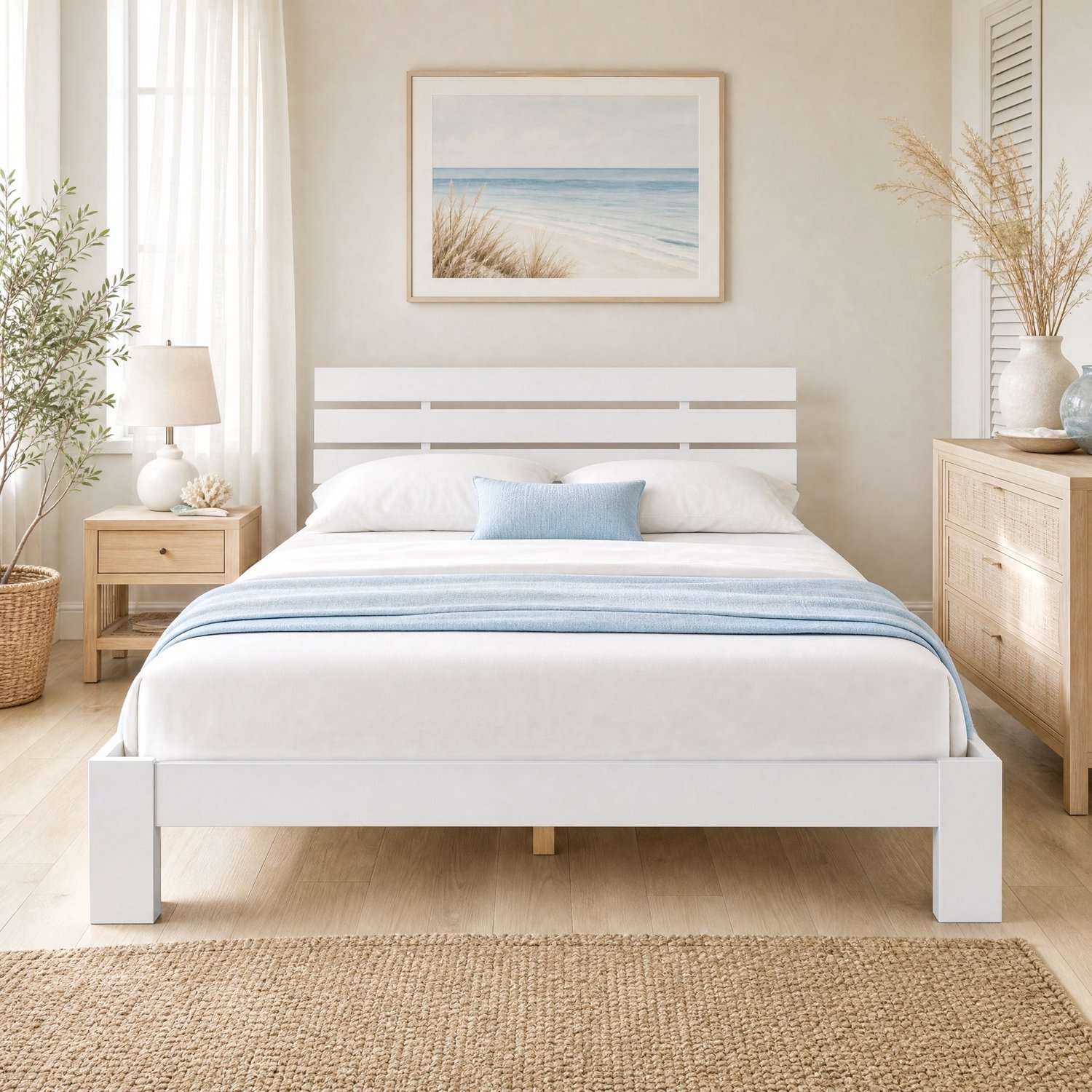 CHICFURN Tweepersoonsbed 140 x 200 cm - Lattenbodem - Hoofdbord - Hout - Wit