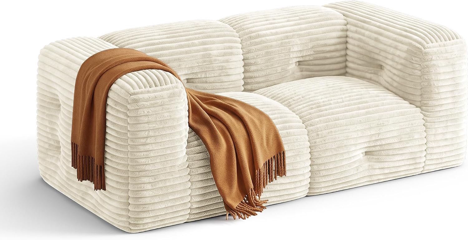2-zits corduroy bank, 182 cm breed, 60 cm zitdiepte, beige