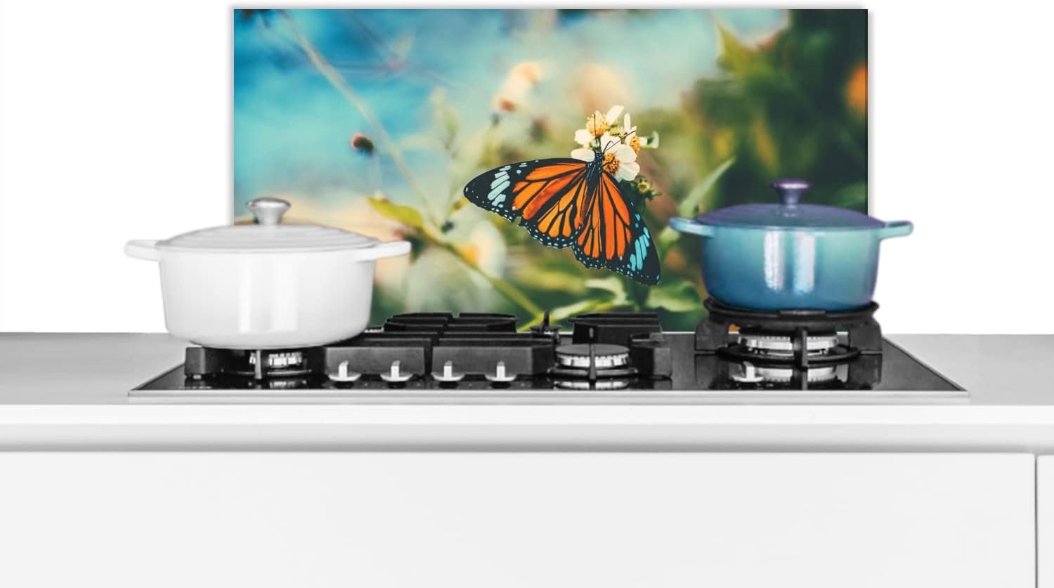 Spatscherm Keuken - 60x30 cm - Vlinder - Bloemen - Tuin
