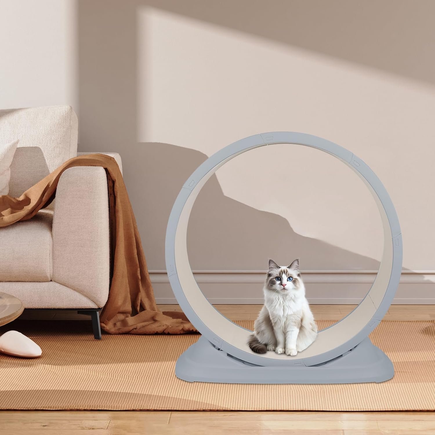 Kattenwiel, stil oefenwiel van robuust ABS, ondersteunt tot 15 kg, voor actieve binnenkatten, antislip onderkant, eenvoudig te monteren en te reinigen, grijs