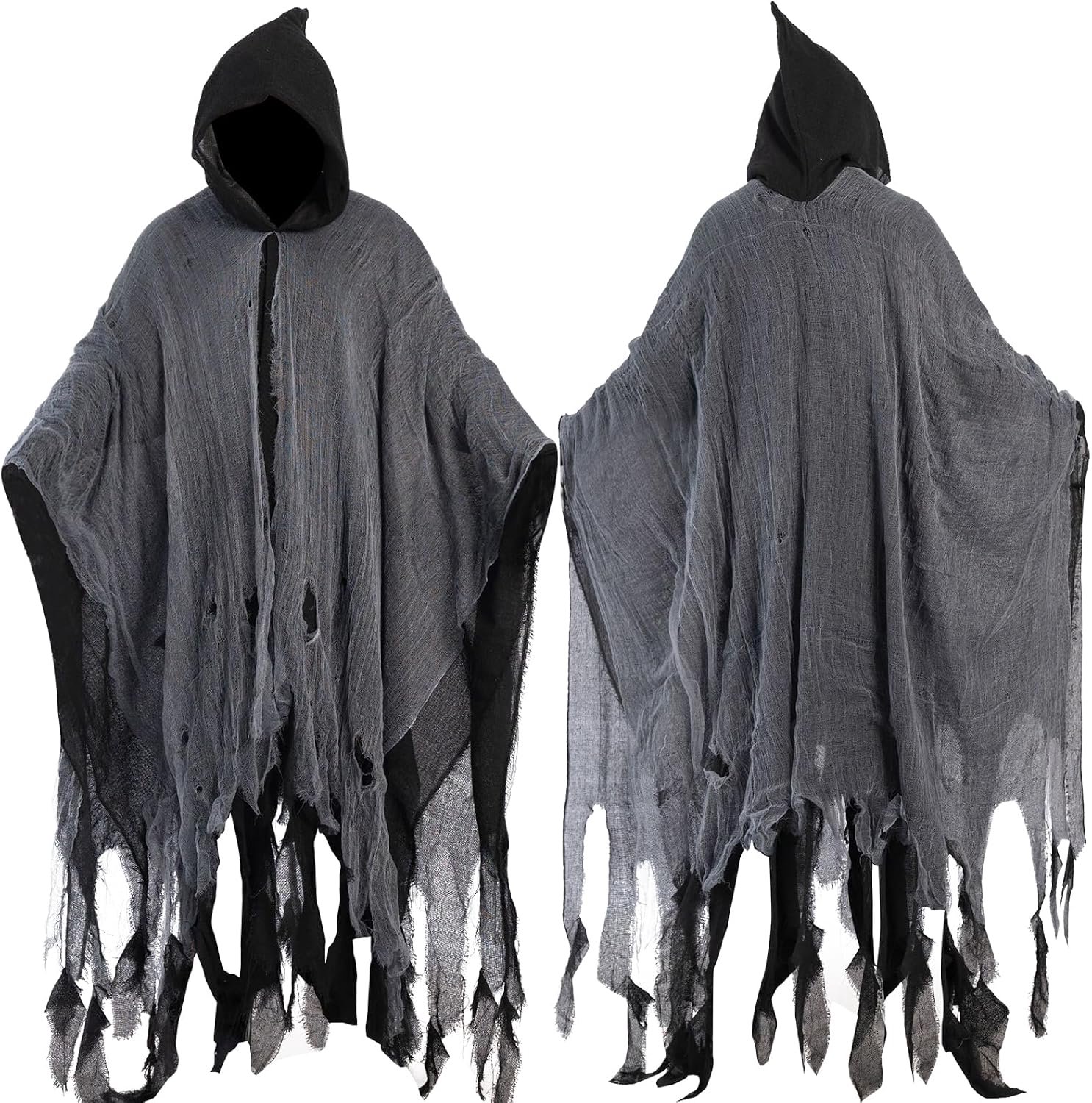 Spookcape met capuchon, griezelig magere man-kostuum, Halloweenkostuum voor volwassenen, griezelig Halloween-kostuum, geest voor heren en dames, carnaval, maskerade, cosplay party
