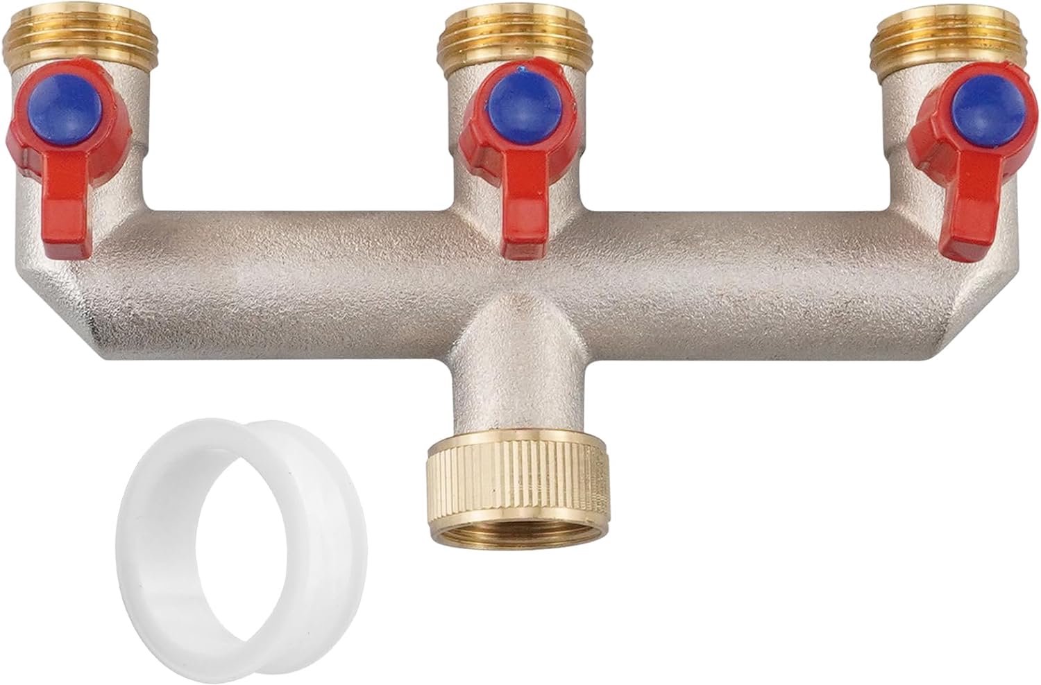 1 stuk 3-weg waterverdeler met grondstofband, 3/4 waterverdeler messing kogelkraan rivieren, zware vernikkelde slangverdeler met ABS handvat, kraanverdeler, voor tuin