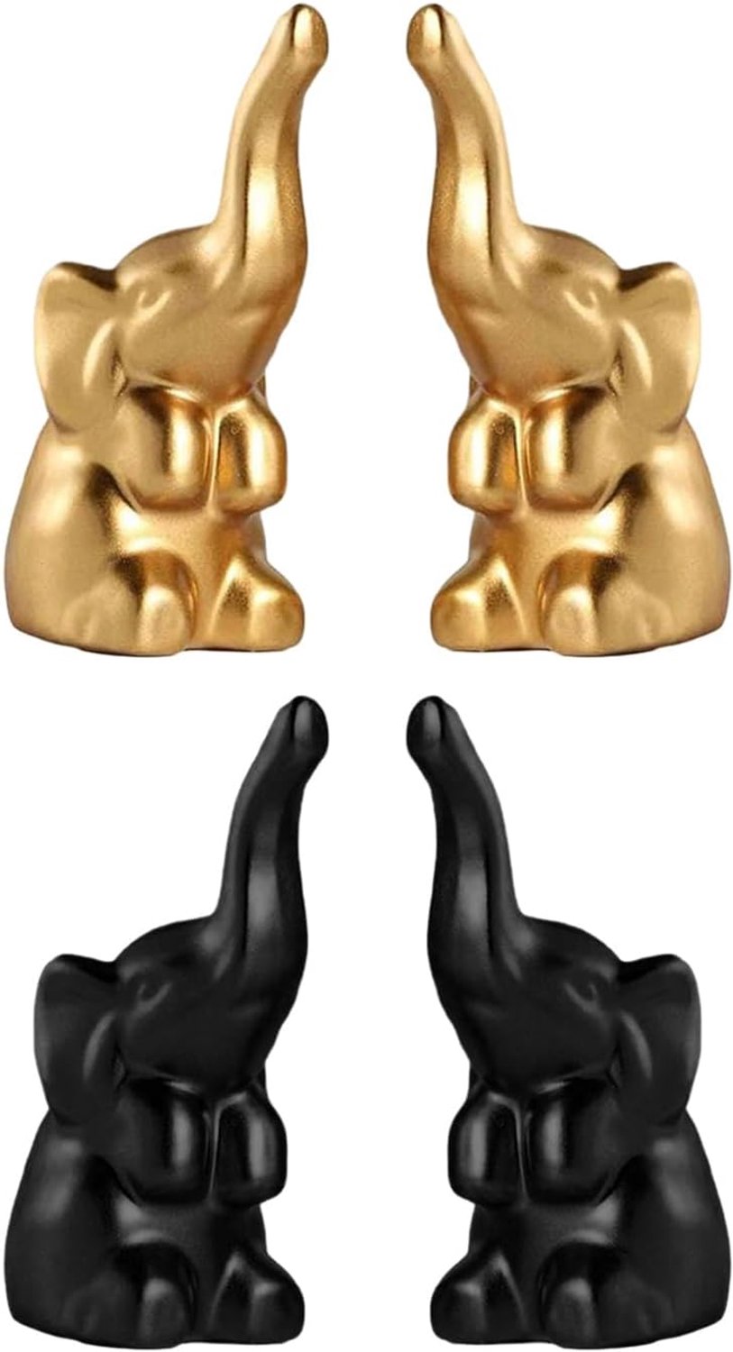 2 Paar Mini Hars Baby Olifant Ornamenten, Dierlijke Desktop Ornamenten, Woonaccessoires, Verjaardagscadeaus Voor Jongens (Goud, Zwart).