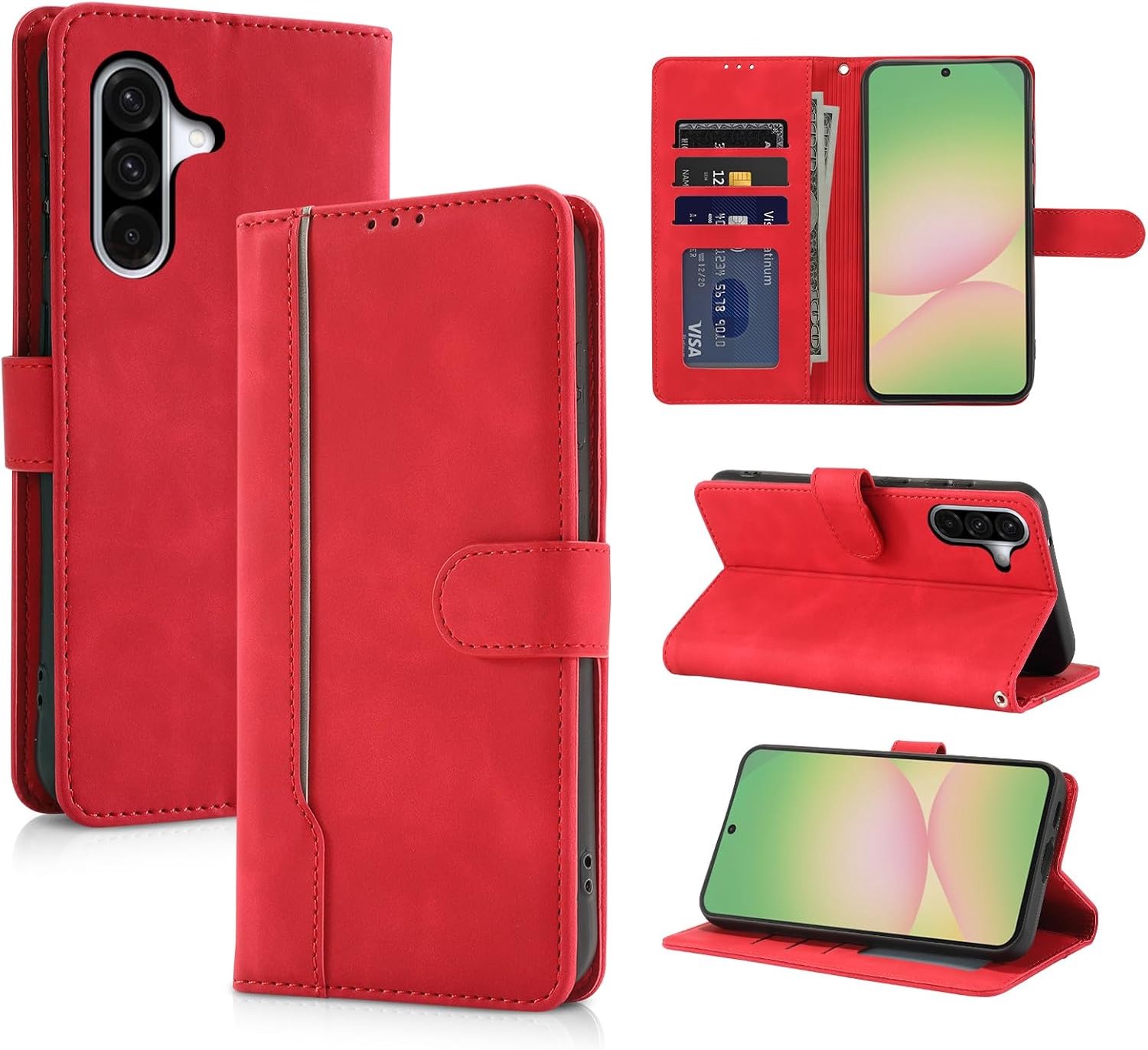Beschermhoes voor Samsung Galaxy A57 5G, premium PU-kunststof, RFID-blokkering, klapstandaard, klapdeksel, magneetsluiting, beschermhoes voor Galaxy A57 (rood)