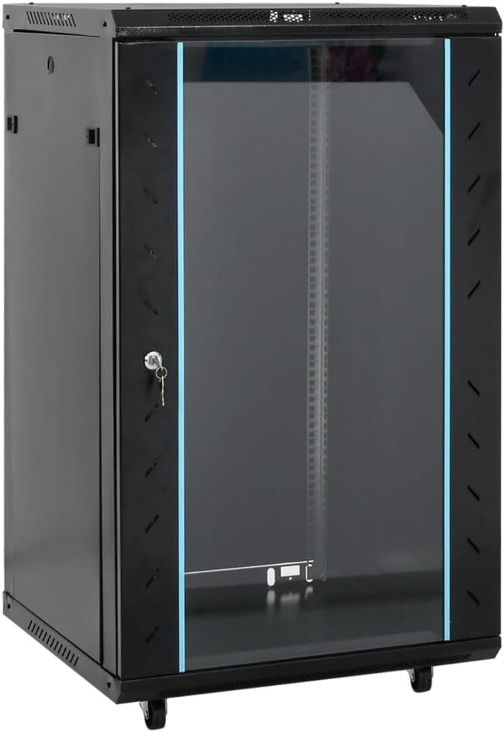 19 inch netwerkkast 18U met afsluitbare deur en afneembare zijwanden, netwerkkast op wielen voor netwerkaccessoires