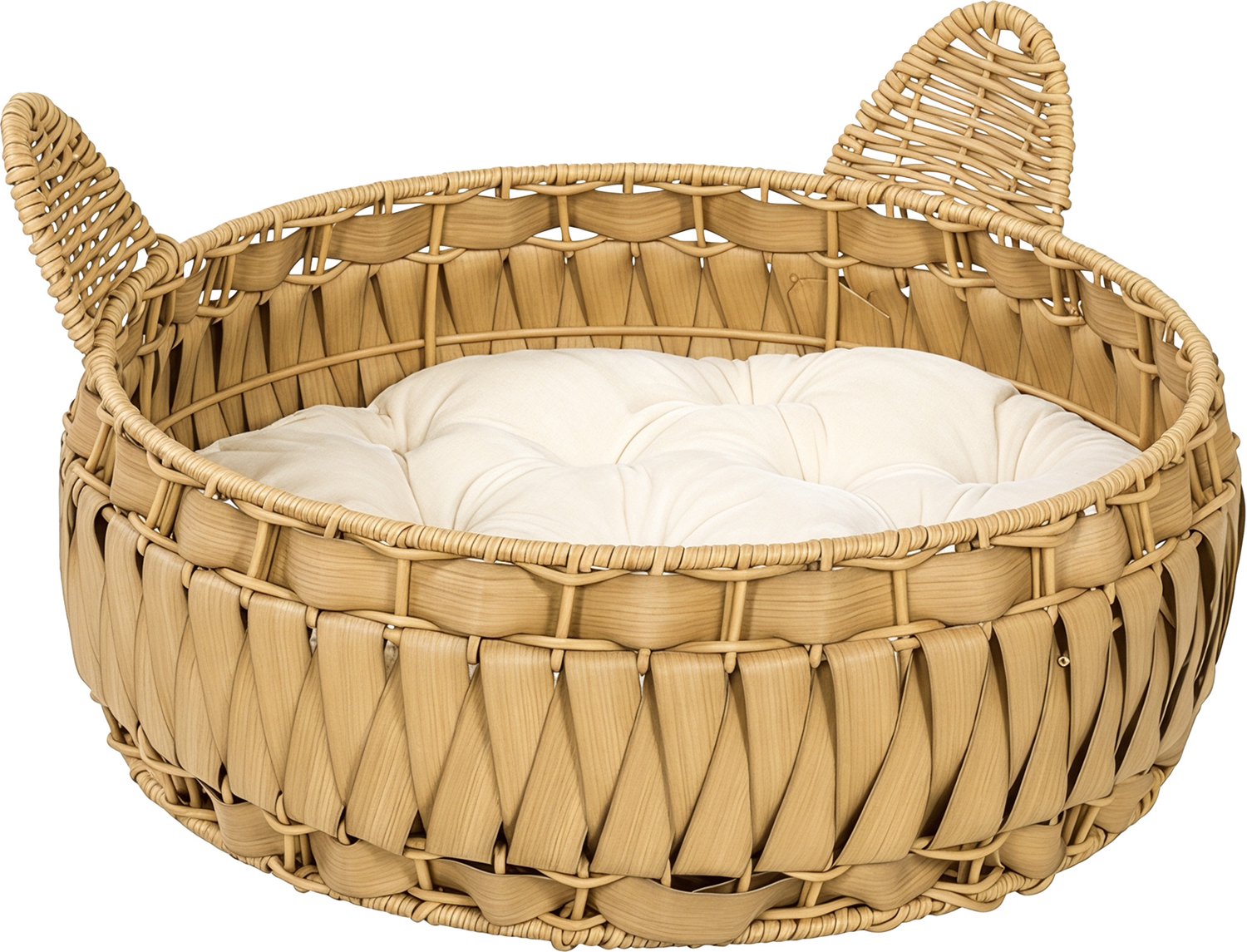 Pawona Rattan kattenmand - Met kussen - 50 x 50 x 25 cm - Lichtbruin