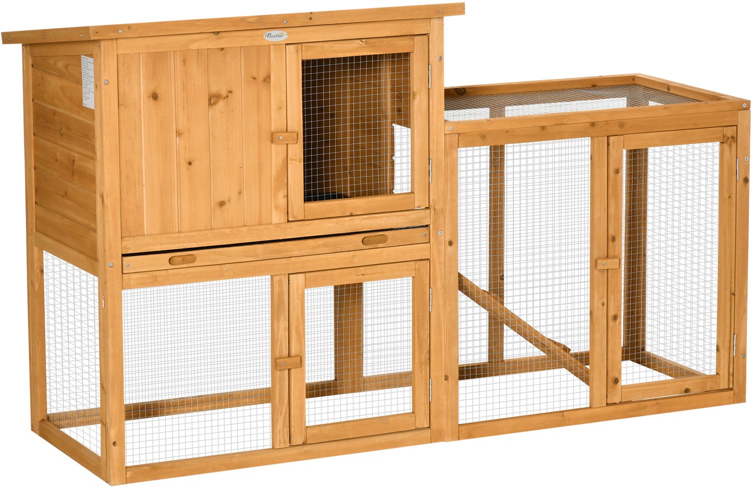 Pawona Kleintierstall met ren - Met uitschuifbare bodem en loopplank - 141 x 60 x 86 cm - Oranje