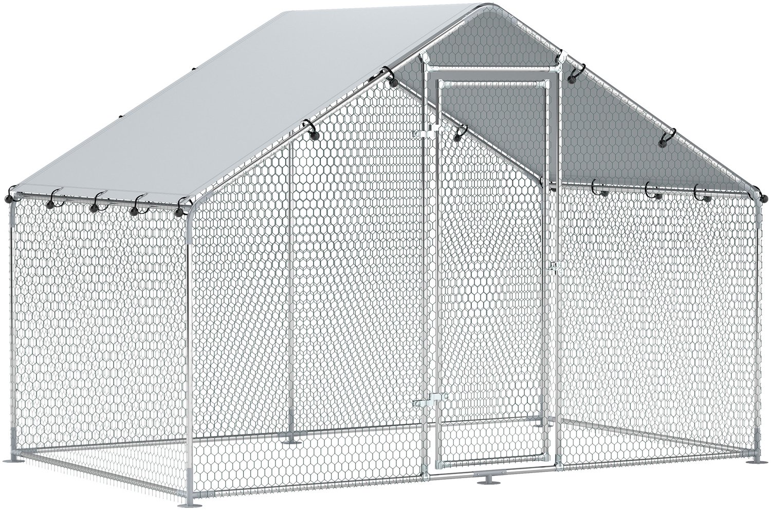 Pawona Hühnerren - Met weerbestendig dak - 5,1 m² - 300 x 170 x 190 cm - Zilver