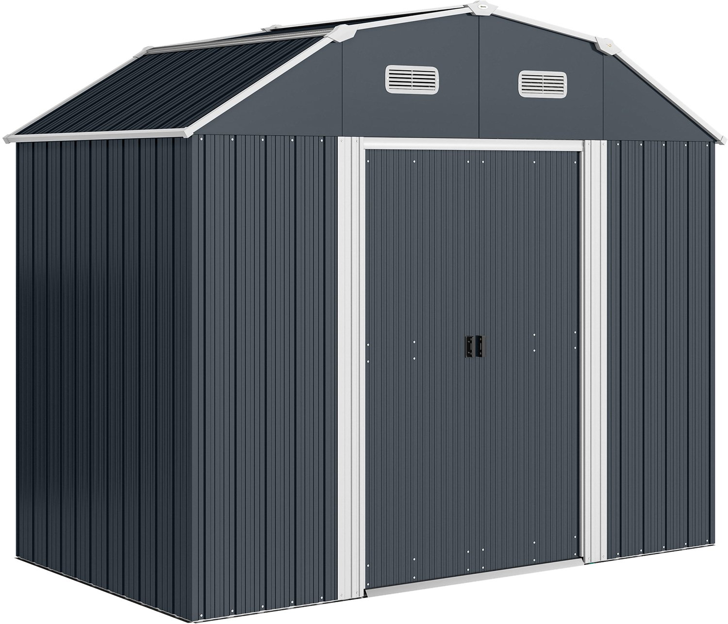 Sunona Tuinhuis - Met schuifdeuren, ventilatie en funderingsset - Verzinkt staal - 238 x 132 x 198,5 cm - Donkergrijs