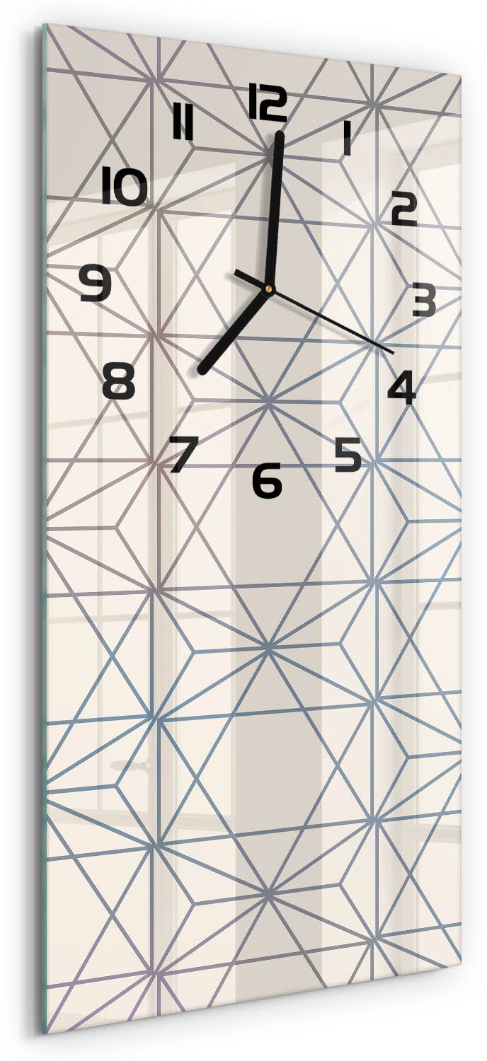 Tulup Wandklok - Geometrische achtergrond Gekleurde Glazen Klok - 30x60 cm - Beige Glazen Klok Met Print - Zwarte handen - Rechthoekige Klok - Moderne Wandklok Glas - Wandklok Glas Decoratie