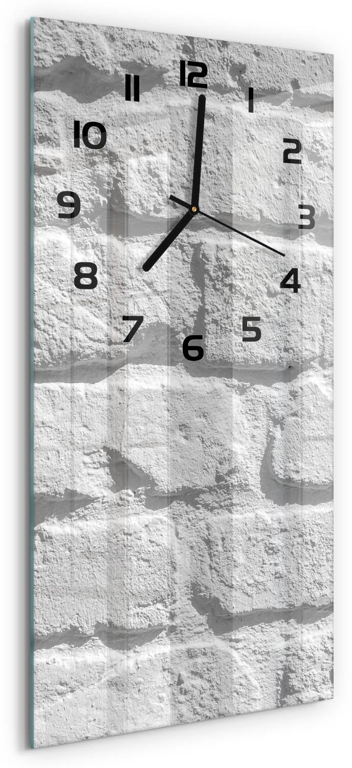 Tulup Wandklok - Bakstenen muur Wandklok Glas Met Motief - 30x60 cm - Wit Decoratieve Glazen Klok - Zwarte handen - Rechthoekige Klok - Gekleurde Glazen Klok - Glazen Klok Met Print
