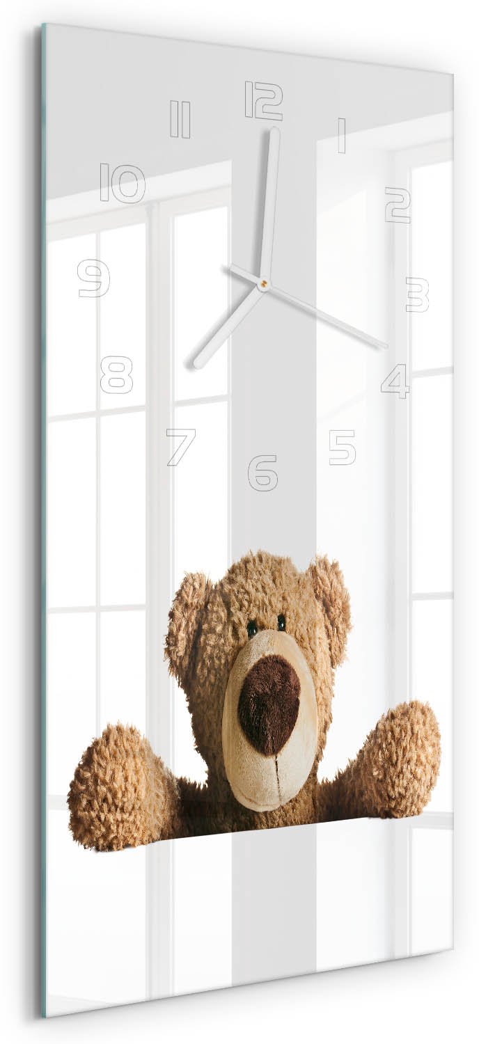 Tulup Wandklok - Beer Wandklok Glas Decoratie - 30x60 cm - Bruin Gekleurde Glazen Klok - Witte handen - Rechthoekige Klok - Klok Glas Met Opdruk - Moderne Wandklok Glas