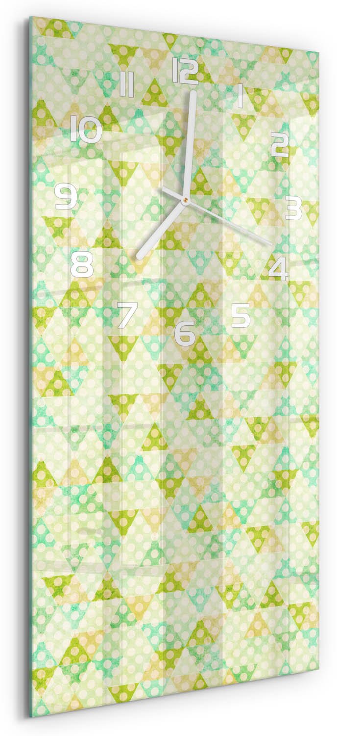 Tulup Wandklok - Geometrische achtergrond Gekleurde Glazen Klok - 30x60 cm - Groente Glazen Klok Met Print - Witte handen - Rechthoekige Klok - Moderne Wandklok Glas - Wandklok Glas Decoratie