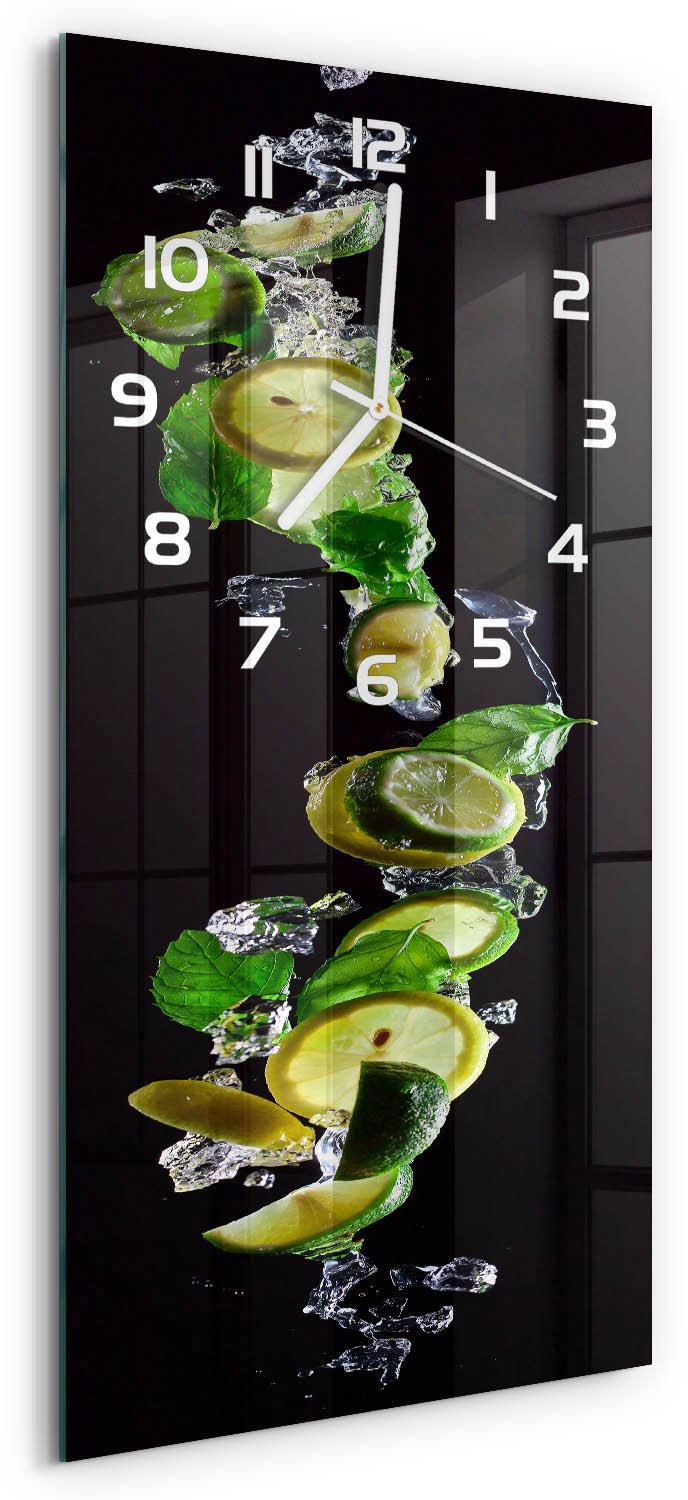 Tulup Wandklok - Limoenen en citroenen Klok Glas Met Opdruk - 30x60 cm - Groente Moderne Wandklok Glas - Witte handen - Rechthoekige Klok - Decoratieve Glazen Klok - Glazen Wandklok Design