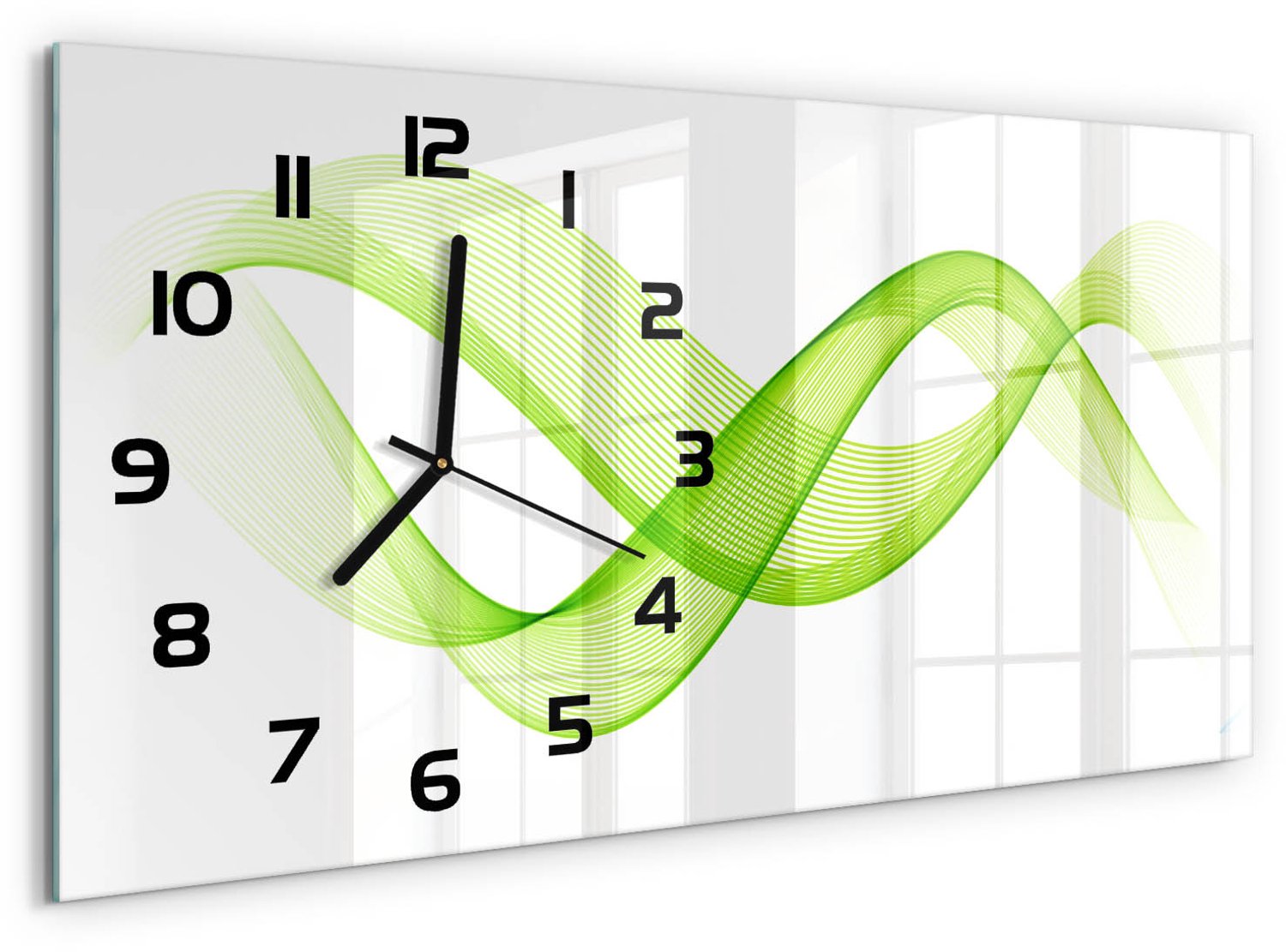 TULUP Wandklok - Kleurrijke golven Moderne Wandklok Glas - 60x30 cm - Groente Wandklok Glas Decoratie - Zwarte handen - Rechthoekige Klok - Glazen Wandklok Design - Klok Glas Met Opdruk