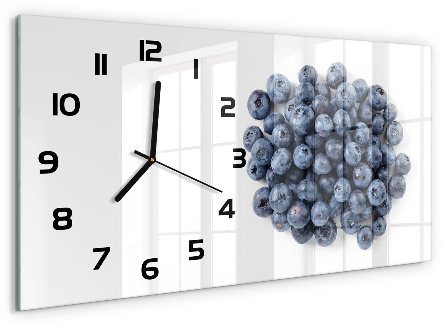 TULUP Wandklok - Bosbessen Glazen Klok Met Print - 60x30 cm - Blauw Wandklok Glas Met Motief - Zwarte handen - Rechthoekige Klok - Wandklok Glas Decoratie - Gekleurde Glazen Klok