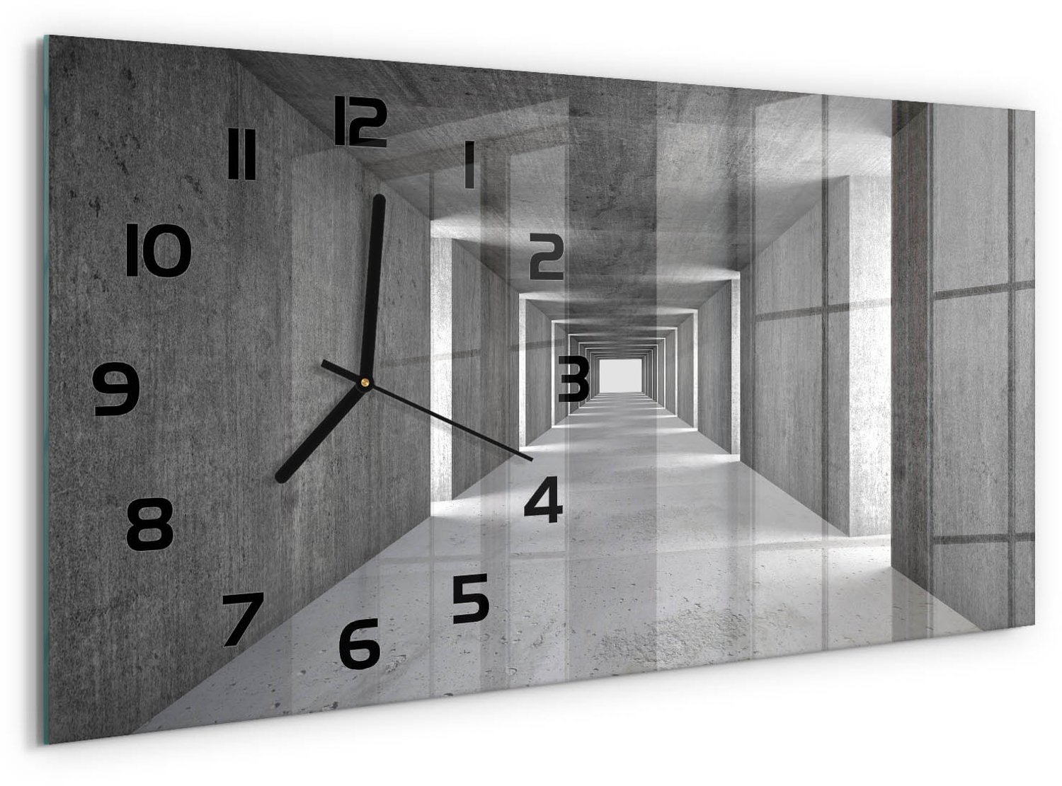 TULUP Wandklok - Betonnen tunnel Decoratieve Glazen Klok - 60x30 cm - Grijs Glazen Wandklok Design - Zwarte handen - Rechthoekige Klok - Glazen Klok Met Print - Wandklok Glas Met Motief