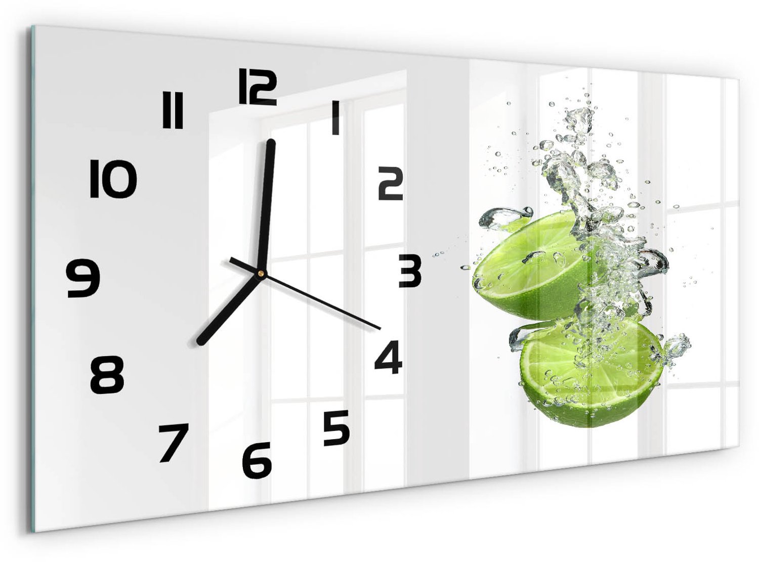 TULUP Wandklok - Kalk onder water Decoratieve Glazen Klok - 60x30 cm - Groente Glazen Wandklok Design - Zwarte handen - Rechthoekige Klok - Glazen Klok Met Print - Wandklok Glas Met Motief