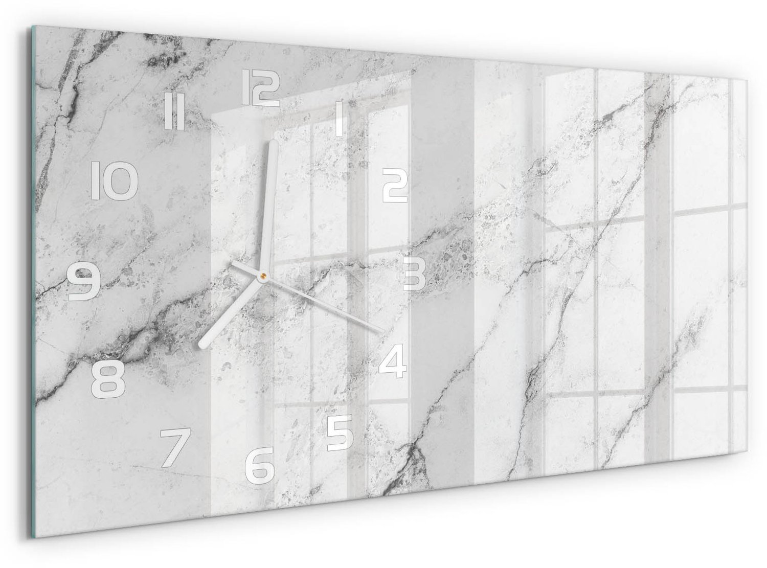 TULUP Wandklok - Marmer Gekleurde Glazen Klok - 60x30 cm - Wit Glazen Klok Met Print - Witte handen - Rechthoekige Klok - Moderne Wandklok Glas - Wandklok Glas Decoratie