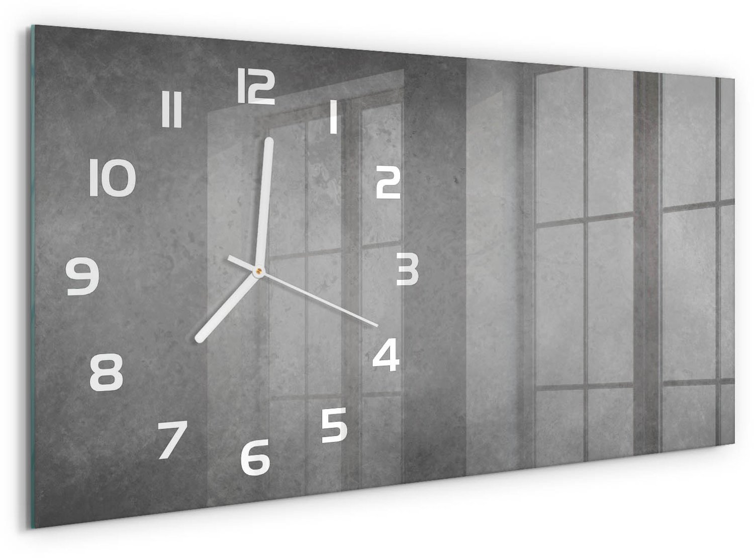 TULUP Wandklok - Specifieke achtergrond Gekleurde Glazen Klok - 60x30 cm - Grijs Glazen Klok Met Print - Witte handen - Rechthoekige Klok - Moderne Wandklok Glas - Wandklok Glas Decoratie