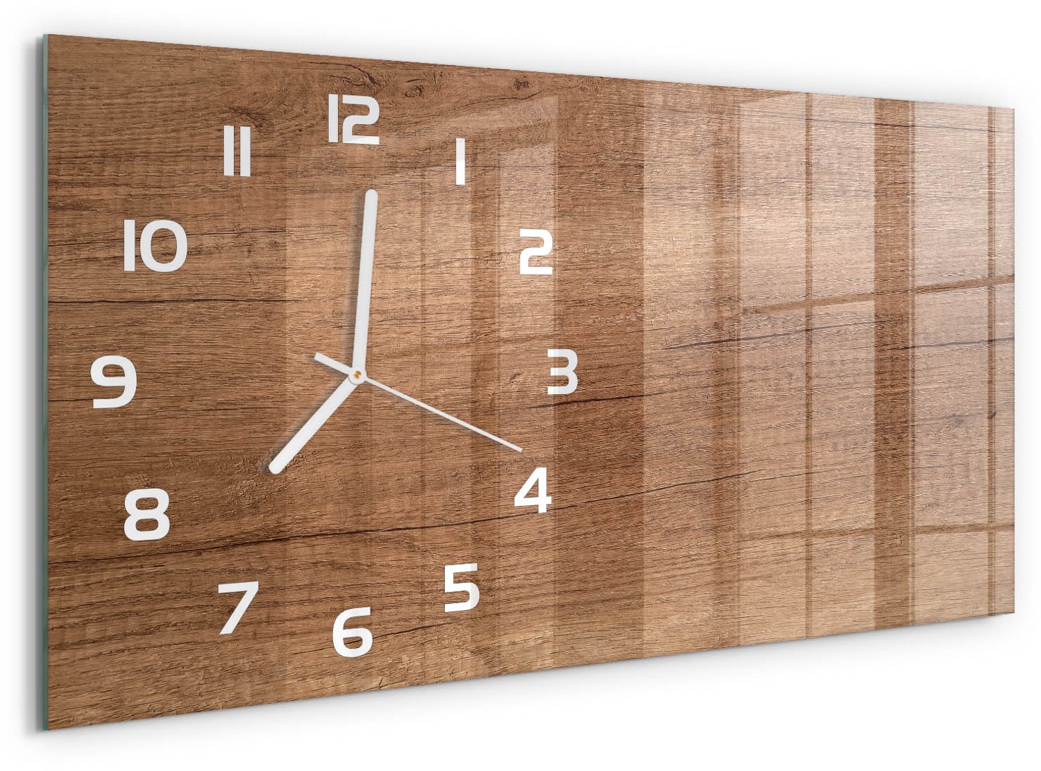 TULUP Wandklok - Houten achtergrond Klok Glas Met Opdruk - 60x30 cm - Bruin Moderne Wandklok Glas - Witte handen - Rechthoekige Klok - Decoratieve Glazen Klok - Glazen Wandklok Design